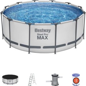 Piscine ronde Bestway Steel Pro Max avec pompe filtrante, grise, 3,6 m