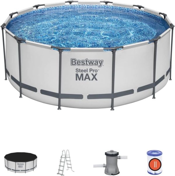 Piscine ronde Bestway Steel Pro Max avec pompe filtrante, grise, 3,6 m