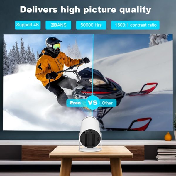 Mini Projector, HY300 PRO Portable Projector, Support 4K 1080P with Dual-Band WIFI6 5G Wireless 5.2 Bluetooth Android 11, 180° Rotatable, Auto Keystone Correction, 35"-130" Screen Video Projector - Image 5