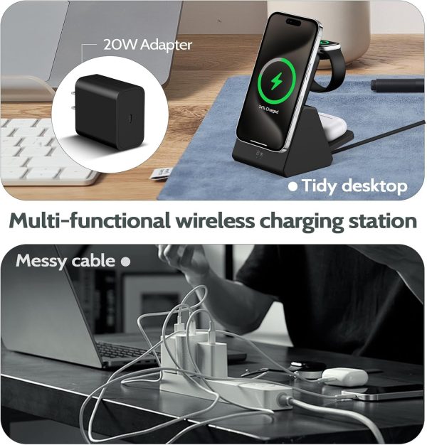Mag-Safe Magnetic Charging Dock Wireless Charging Station: 3-in-1 10,000mAh Portable Power Bank, Compatible with iPhone 16/15/14/13/12 Series and Apple Watch - Magnetic Charging Dock (Black)（white） - Image 5