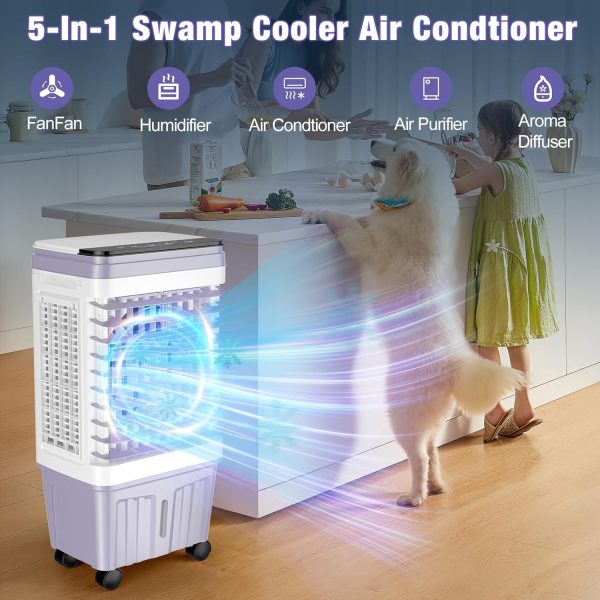 Tragbare Klimaanlagen, 2500 CFM Verdunstungskühler mit 6,87 Gallonen Wassertank, 3-stufiger Ventilator, 25 dB Verdunstungskühler mit 16-Fuß-Fernbedienung, 120°-Oszillation, 7,5-Stunden-Smart-Timer, 4 Eisbeutel - Image 5
