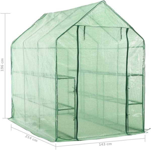 56.3in x 84.5in x 77.2in, outdoor walk-in greenhouse, polyethylene, powder-coated tubular steel, side windows, roll-up door - Image 5