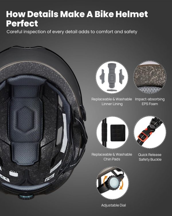 ILM Adult Bike Helmet with USB Rechargeable LED Front and Back Light Mountain&Road Bicycle Helmets for Men Women Removable Goggle Cycling Helmet E3-10L - Image 5