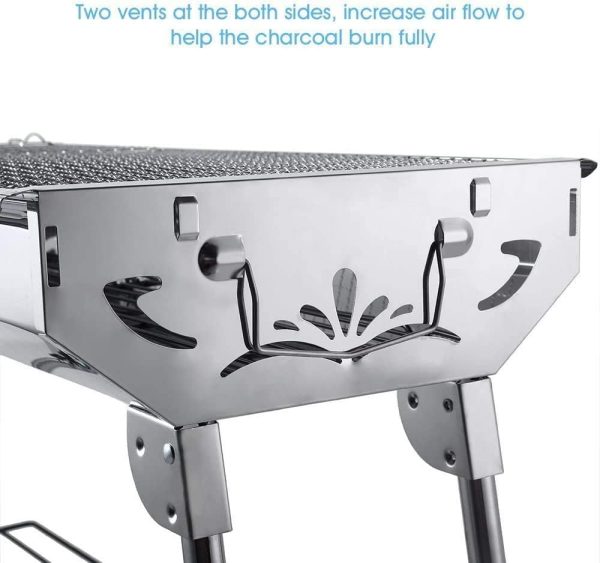 Barbecue Charcoal Grill Stainless Steel Folding Portable BBQ Tool Kits for Outdoor Cooking Camping Hiking Picnics Tailgating Backpacking or Any Outdoor Event (Large) - Image 5