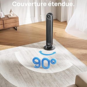 Dreo 20dB ventilateur colonne silencieux, Vitesse 7,6 m/s - Oscillant à 90° ventilateurs tour pour chambre, 92 cm de haut, Télécommand incluse, 4 vitesse, 4 modes, minuterie 8H, Noir - Nomad One