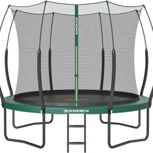 SONGMICS Springless Trampoline Ø 305 cm, Outdoor Trampoline for Children, Elastic Ropes, Safety Net with Zipper, Fiberglass Poles, Safe, Quiet