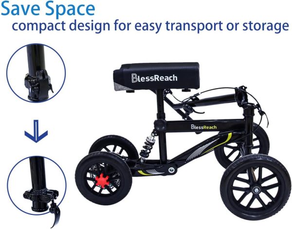 All Terrain Steerable Knee Scooter Crutch Alternative，Deluxe Medical Scooter Double Handbrake,for Adults Injured Ankle & Foot Recovery Scooter in Black - Image 6