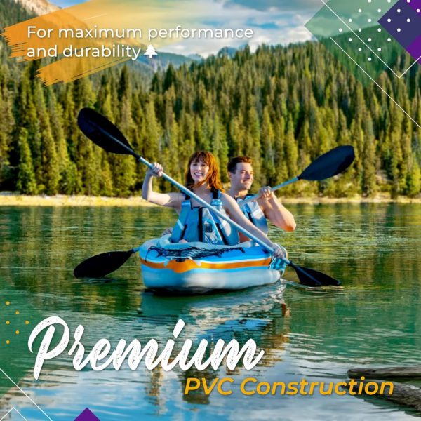 Sunlite Sports 2-Person Inflatable Kayak with Aluminum Oars (136" x 33"), High Output Air Pump and Storage Bag, Double Tandem Kayak for Adults, Two Person Canoe and Kayak, Good for Lakes and Rivers - Image 6