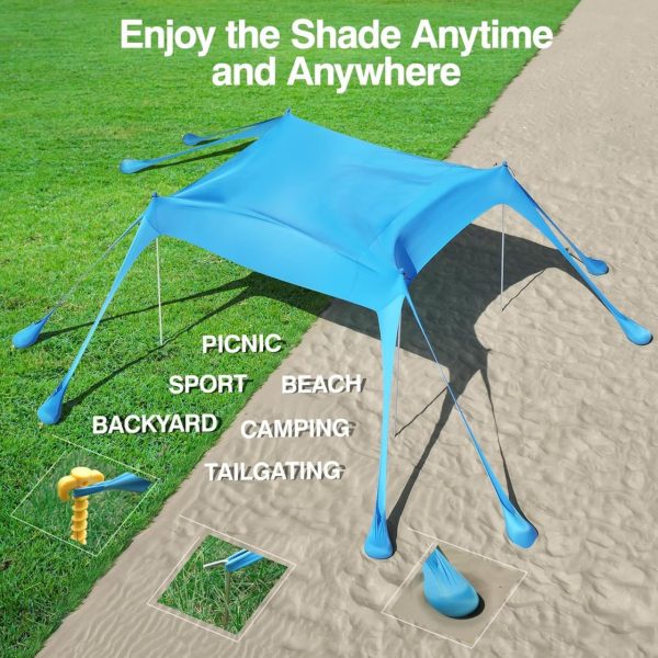 Rhino Valley Beach Tent Sun Shelter, Beach Canopy Tent Sun Shade UPF50+ Protection with 8 Sandbags 4 Stability Poles, Outdoor Beach Shade Canopy for Beach, Camping, Fishing - Image 6