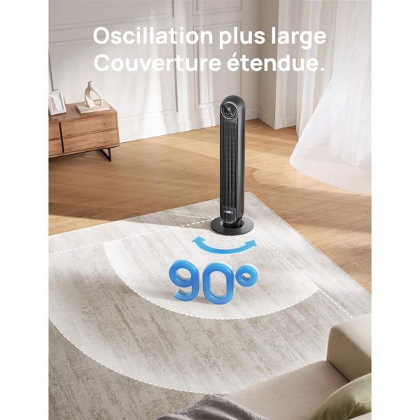 Dreo 20dB silent tower fan, speed 7.6 m/s - 90° oscillating tower fan for bedrooms, 92 cm high, remote control included, 4 speeds, 4 modes, 8-hour timer, black - Nomad One - Image 6