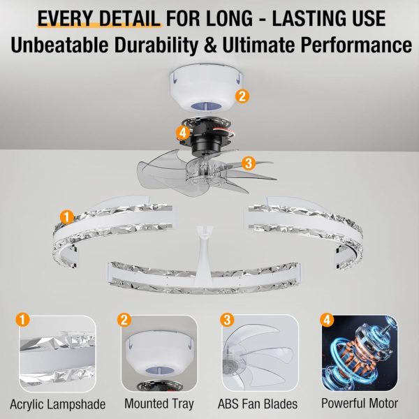 Ceiling Fans with Lights and Remote, 20'' Low Profile Flush Mount Ceiling Fan with 6 Speeds & 3 Color Temperature, 3000-6500K Dimmable Led Fandelier for Bedroom Livingroom, White - Image 6