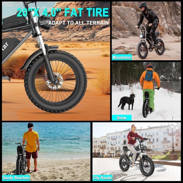 Electric Bike for Adults Q20, 2000/1500W, 37/30MPH,52V 40AH,48V/20AH E-Bike,30-180 Miles Electric Motorcycle, 20" Fat Tire Dirt Bike, UL2849 All Terrain for Mountains, Snow, Sand, Road - Image 6