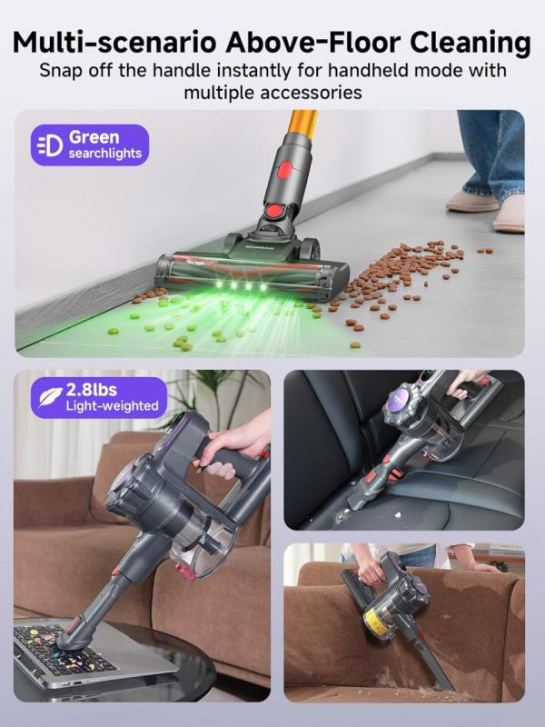 MONSGA Cordless Vacuum Cleaner, 45KPa 400W Stick Vacuum for Home, 50Mins Anti-Tangled Vacuum Cleaner with Charging Dock, Light-weighted Handheld Vacuum for Pet Hair/Carpet/Floor, LED Touch Display,MV3 - Image 6