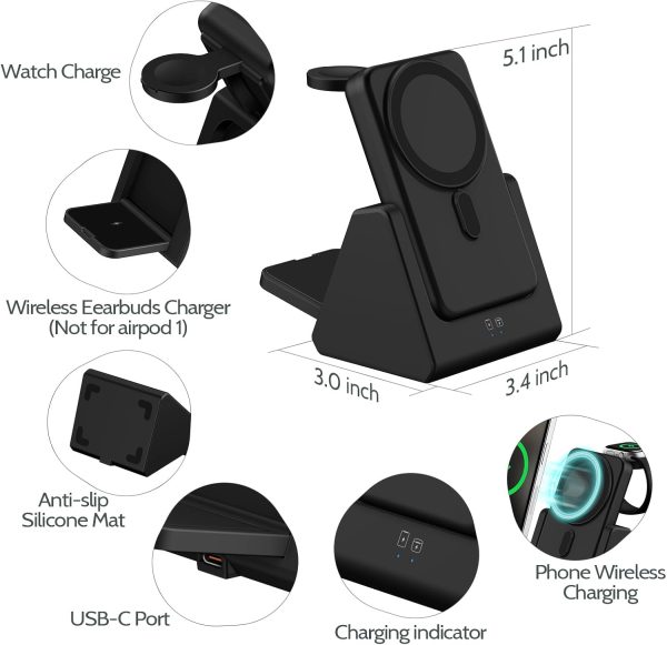 Mag-Safe Magnetic Charging Dock Wireless Charging Station: 3-in-1 10,000mAh Portable Power Bank, Compatible with iPhone 16/15/14/13/12 Series and Apple Watch - Magnetic Charging Dock (Black)（white） - Image 6