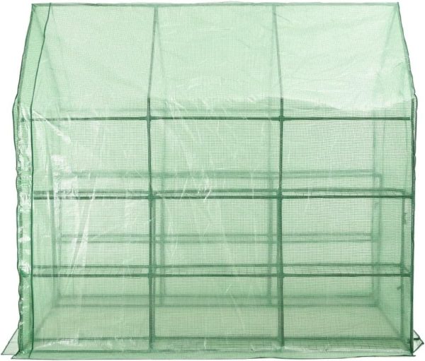 56.3in x 84.5in x 77.2in, outdoor walk-in greenhouse, polyethylene, powder-coated tubular steel, side windows, roll-up door - Image 6