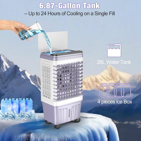 Tragbare Klimaanlagen, 2500 CFM Verdunstungskühler mit 6,87 Gallonen Wassertank, 3-stufiger Ventilator, 25 dB Verdunstungskühler mit 16-Fuß-Fernbedienung, 120°-Oszillation, 7,5-Stunden-Smart-Timer, 4 Eisbeutel - Image 6