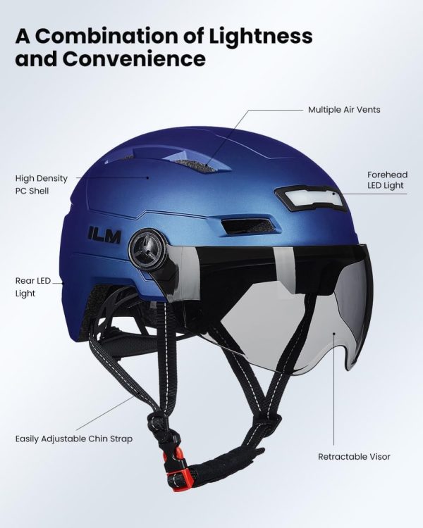 ILM Adult Bike Helmet with USB Rechargeable LED Front and Back Light Mountain&Road Bicycle Helmets for Men Women Removable Goggle Cycling Helmet E3-10L - Image 6