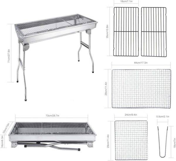 Barbecue Charcoal Grill Stainless Steel Folding Portable BBQ Tool Kits for Outdoor Cooking Camping Hiking Picnics Tailgating Backpacking or Any Outdoor Event (Large) - Image 6