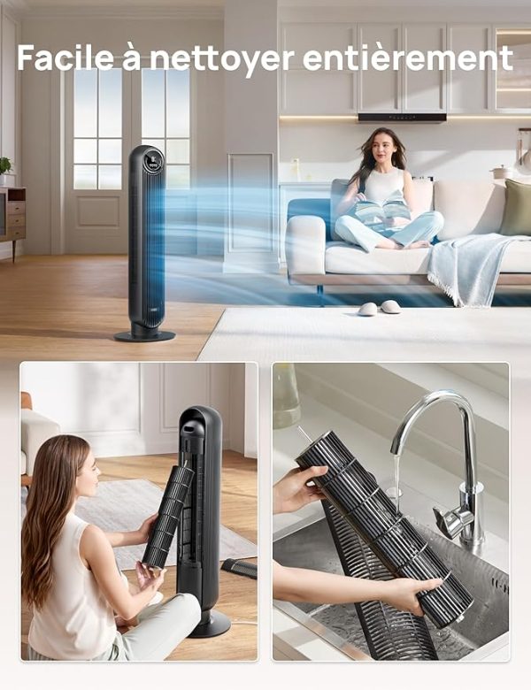 Dreo 20dB ventilateur colonne silencieux, Vitesse 7,6 m/s - Oscillant à 90° ventilateurs tour pour chambre, 92 cm de haut, Télécommand incluse, 4 vitesse, 4 modes, minuterie 8H, Noir - Nomad One - Image 3