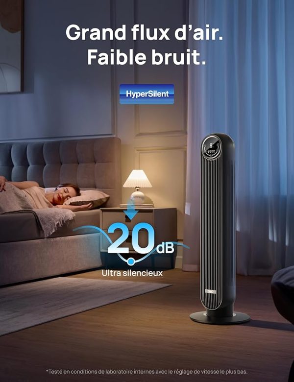 Dreo 20dB ventilateur colonne silencieux, Vitesse 7,6 m/s - Oscillant à 90° ventilateurs tour pour chambre, 92 cm de haut, Télécommand incluse, 4 vitesse, 4 modes, minuterie 8H, Noir - Nomad One - Image 6