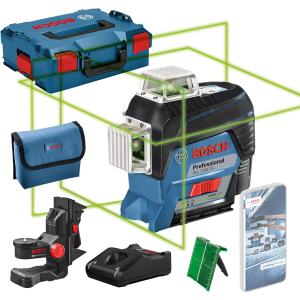 Bosch Professional 12V Line Laser System GLL 3-80 CG (2 x 12 V batteries, charger, green laser, with dedicated mobile app, support, range: up to 30 m, in L-BOXX)
