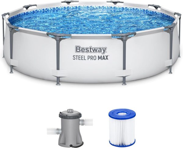 Bestway Steel Pro MAX 10 Foot x 30 Inch Round Metal Frame Above Ground Outdoor Backyard Swimming Pool Set with 330 GPH Filter Pump - Image 7