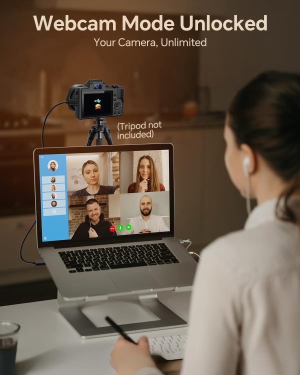 8K digital camera, suitable for photography, 88-megapixel autofocus WiFi live streaming camera, suitable for YouTube videos, equipped with front and rear lenses, flash, touch screen, lens hood, 64GB memory card, and 2 batteries (black) - Image 7