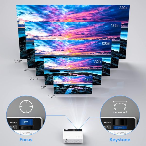 TMY Mini Projector, Upgraded Bluetooth Projector with Screen, 1080P Full HD Portable Projector, Movie Projector Compatible with TV Stick Smartphone/HDMI/USB, indoor & outdoor use - Image 7