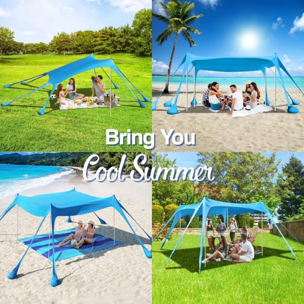Rhino Valley Beach Tent Sun Shelter, Beach Canopy Tent Sun Shade UPF50+ Protection with 8 Sandbags 4 Stability Poles, Outdoor Beach Shade Canopy for Beach, Camping, Fishing - Image 7