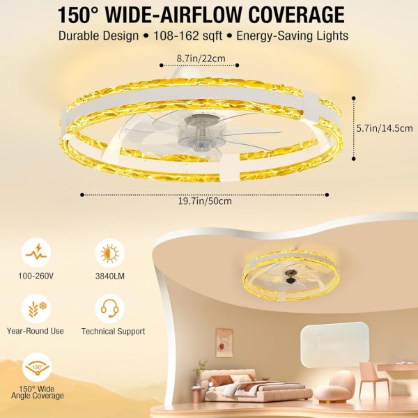 Ceiling Fans with Lights and Remote, 20'' Low Profile Flush Mount Ceiling Fan with 6 Speeds & 3 Color Temperature, 3000-6500K Dimmable Led Fandelier for Bedroom Livingroom, White - Image 7