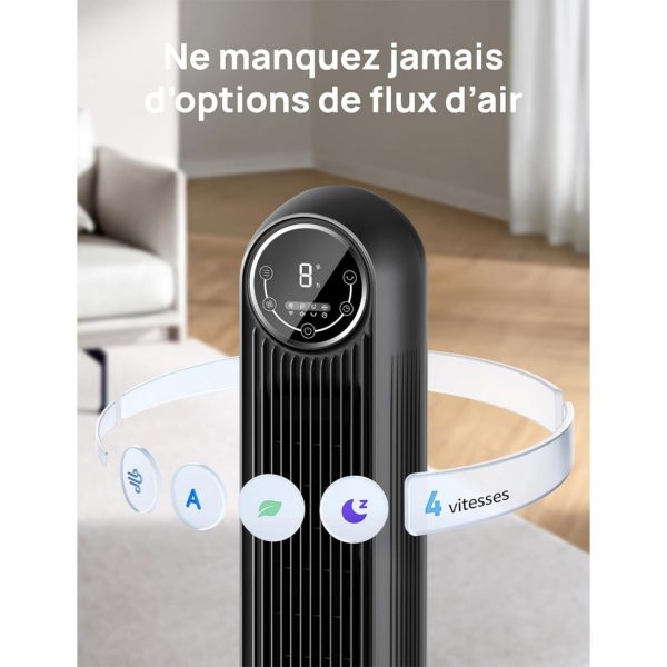 Dreo 20dB silent tower fan, speed 7.6 m/s - 90° oscillating tower fan for bedrooms, 92 cm high, remote control included, 4 speeds, 4 modes, 8-hour timer, black - Nomad One - Image 7