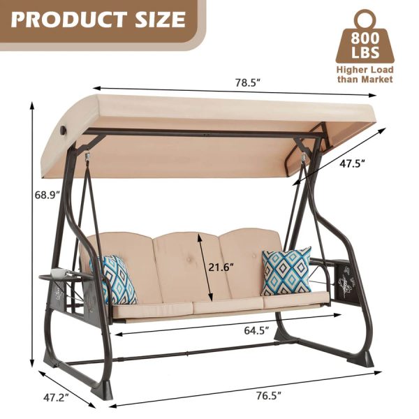 ZZW 3 Seat Metal Porch Swing with Stand 800Lbs - Image 2