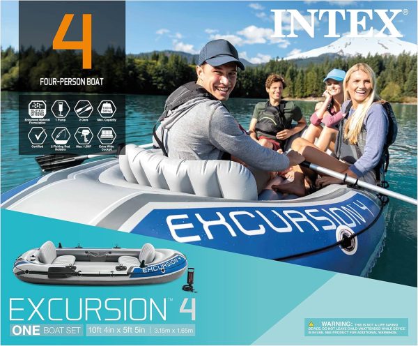 INTEX Excursion Inflatable Boat Series: Includes Deluxe 54in Boat Oars and High-Output Pump – SuperTough PVC – Adjustable Seats with Backrest – Fishing Rod Holders – Welded Oar Locks - Image 8