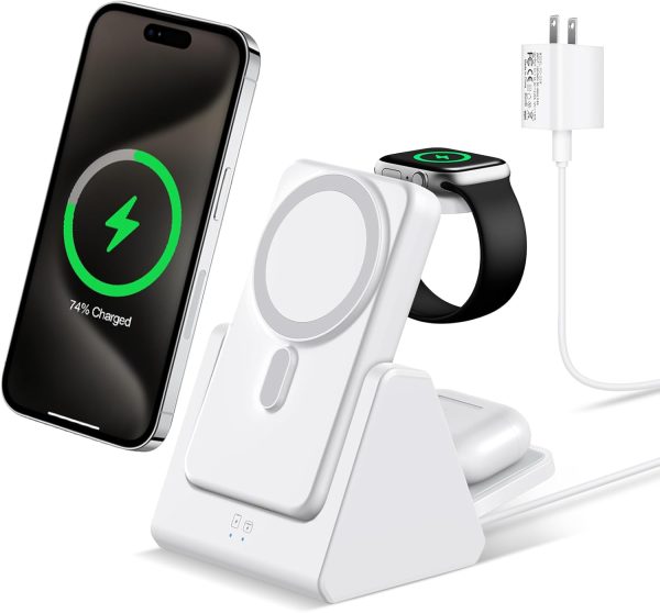 Mag-Safe Magnetic Charging Dock Wireless Charging Station: 3-in-1 10,000mAh Portable Power Bank, Compatible with iPhone 16/15/14/13/12 Series and Apple Watch - Magnetic Charging Dock (Black)（white） - Image 8