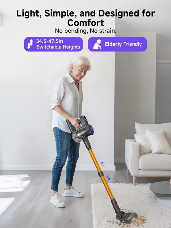 MONSGA Cordless Vacuum Cleaner, 45KPa 400W Stick Vacuum for Home, 50Mins Anti-Tangled Vacuum Cleaner with Charging Dock, Light-weighted Handheld Vacuum for Pet Hair/Carpet/Floor, LED Touch Display,MV3 - Image 9