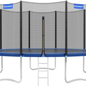 SONGMICS Outdoor Trampoline Ø 427 cm, Round Garden Trampoline with Safety Net, Ladder and Padded Poles