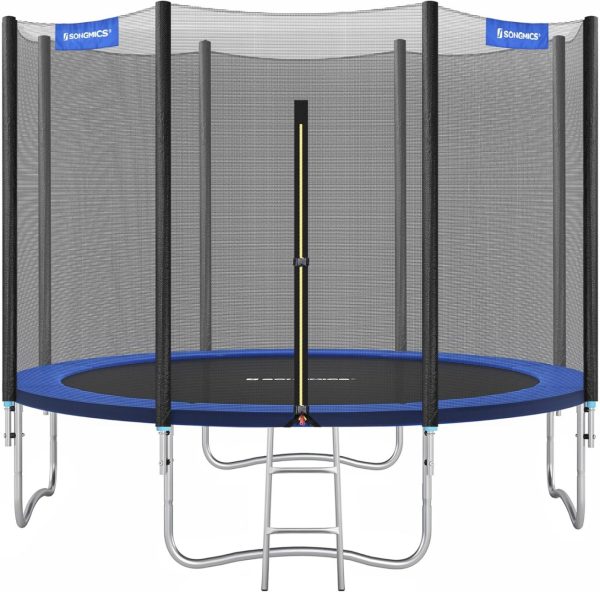 SONGMICS Outdoor Trampoline Ø 183cm, Round Garden Trampoline with Safety Net, Ladder and Padded Poles