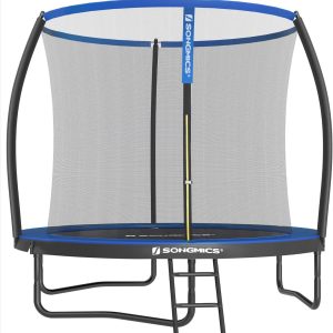SONGMICS Outdoor Trampoline Ø 244 cm, Round Garden Trampoline for Children with Safety Net, Edge Cover, Ladder and Padded Poles