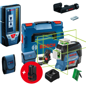 Bosch Professional 12V System Laser Lignes GLL 3-80 CG Cellule de ception LR 7 (Faisceau Rouge et Vert, 2 Piles 1,5 V AAA, Port 5-50 m, Housse de Protection)