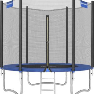 SONGMICS Outdoor Trampoline Ø 244cm, Round Garden Trampoline with Safety Net, Ladder and Padded Poles