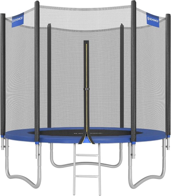 SONGMICS Outdoor Trampoline Ø 244cm, Round Garden Trampoline with Safety Net, Ladder and Padded Poles