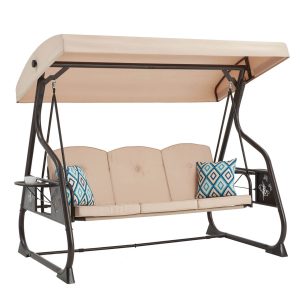 ZZW 3 Seat Metal Porch Swing with Stand 800Lbs