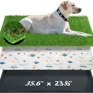 Reusable Dog Loo System with Artificial Grass Turf&Pee Pads&Tray, for Puppy Potty Training is Portable&Easy to Clean,35x23in Large Dog Litter Box Toilet for Indoor/Outdoor use (35.6''x23.6'')