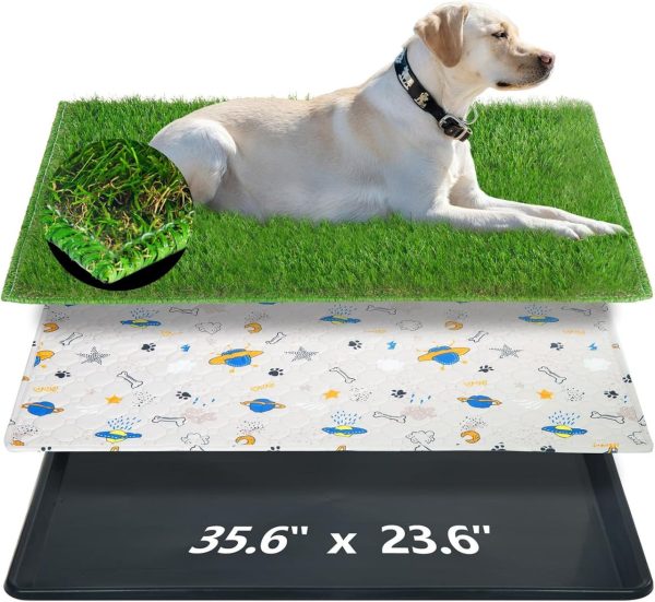 Reusable Dog Loo System with Artificial Grass Turf&Pee Pads&Tray, for Puppy Potty Training is Portable&Easy to Clean,35x23in Large Dog Litter Box Toilet for Indoor/Outdoor use (35.6''x23.6'')
