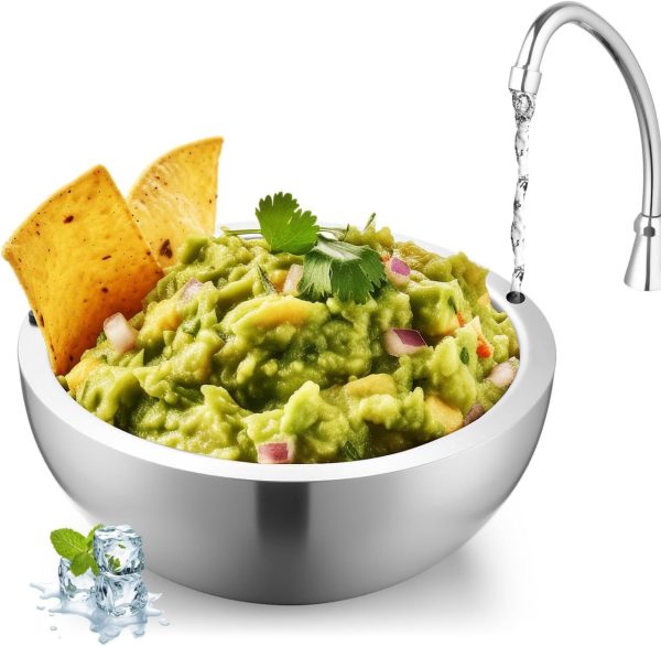Honeydak 1 Pack 35 oz Dip Chiller Bowl Stainless Steel Double Walled Insulated Ice Serving Bowl for Parties Salsa, Guacamole, Condiments, Sauces, Salad & Food Hot or Cold