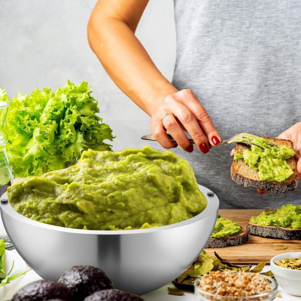 Honeydak 1 Pack 35 oz Dip Chiller Bowl Stainless Steel Double Walled Insulated Ice Serving Bowl for Parties Salsa, Guacamole, Condiments, Sauces, Salad & Food Hot or Cold - Image 3