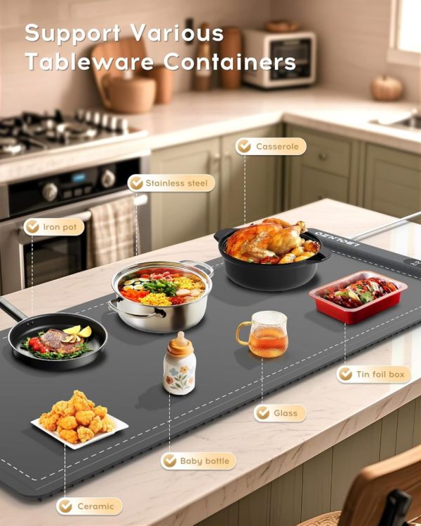 Warming Mat For Food Extra Large 36"x16" 580W Food Warmer Chafing Dishes for Buffet,Food Warming Mat,Food Warmers for Parties Buffet,Portable Heating Pad 6 Level Temp 6 Hour Timer - Image 4