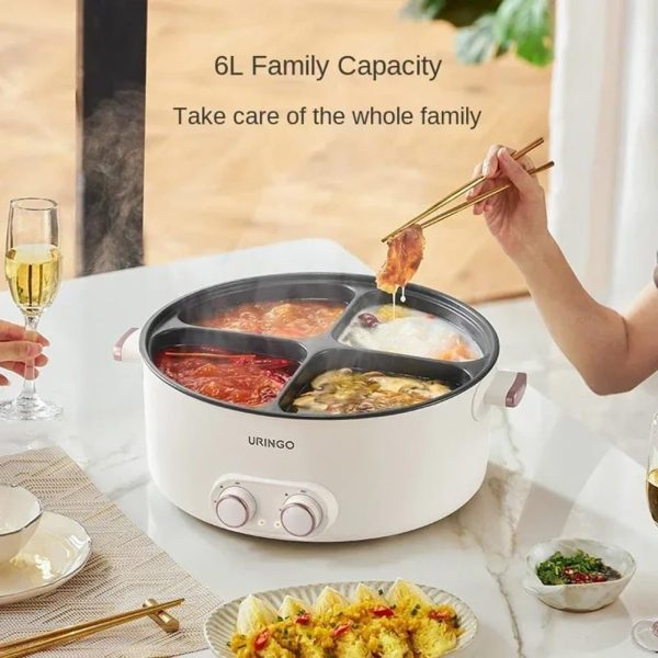 Mandarin Duck Electric Chafing Dish Four-Grid Multi-functional Household 6 Liters Capacity Integrated Hot Pot Electric Caldron for Busy Person - Image 4