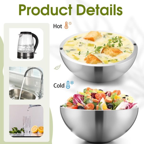 Honeydak 1 Pack 35 oz Dip Chiller Bowl Stainless Steel Double Walled Insulated Ice Serving Bowl for Parties Salsa, Guacamole, Condiments, Sauces, Salad & Food Hot or Cold - Image 4