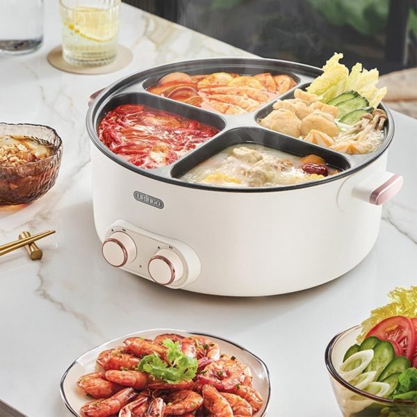 Mandarin Duck Electric Chafing Dish Four-Grid Multi-functional Household 6 Liters Capacity Integrated Hot Pot Electric Caldron for Busy Person - Image 6